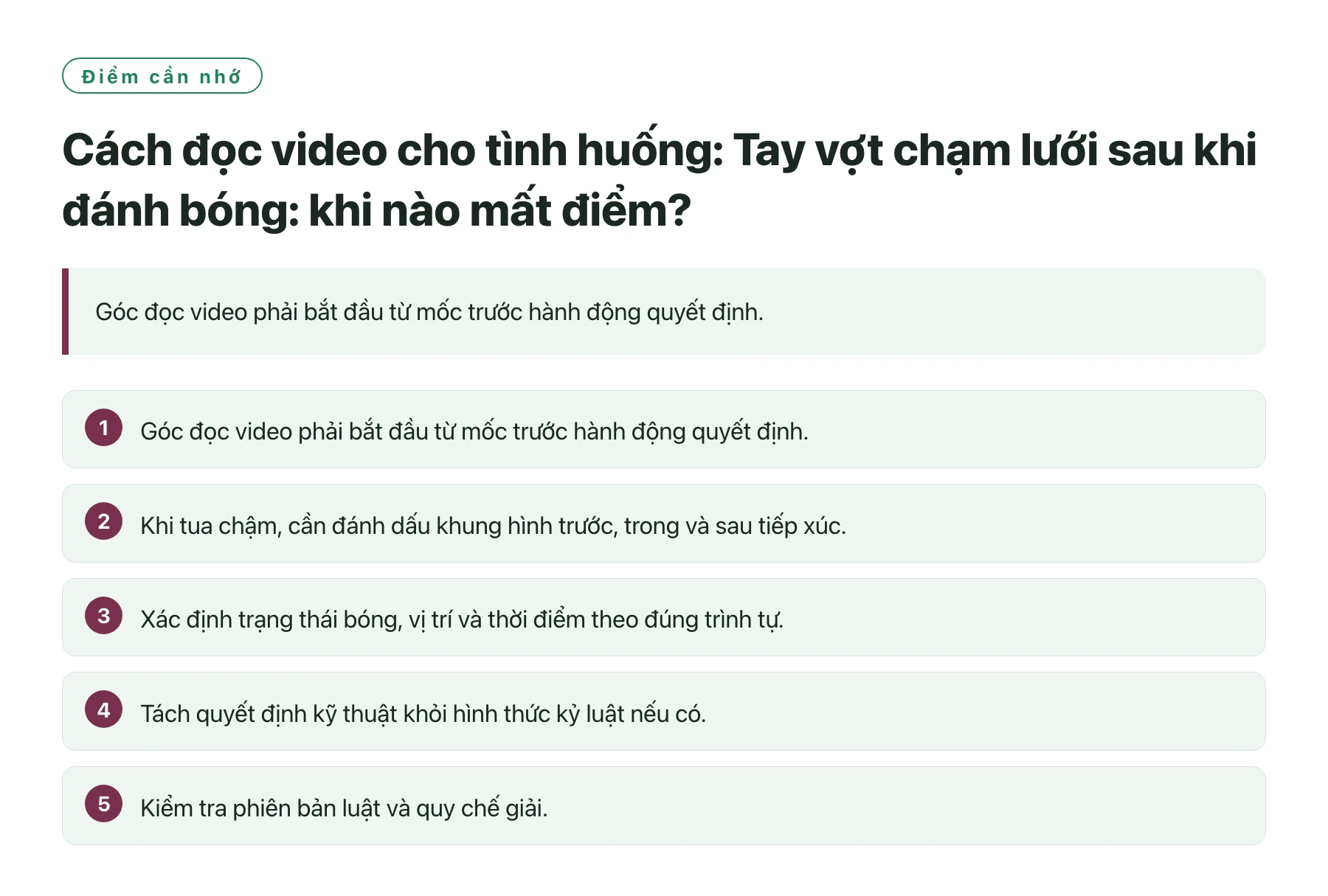 Cách đọc video cho tình huống: Tay vợt chạm lưới sau khi đánh bóng: khi nào mất điểm?——全文要点速览